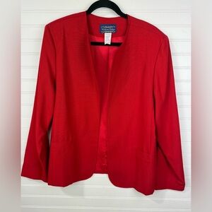 Vintage women’s Willow Ridge Christmas red open cloth suit blazer. Size 16.